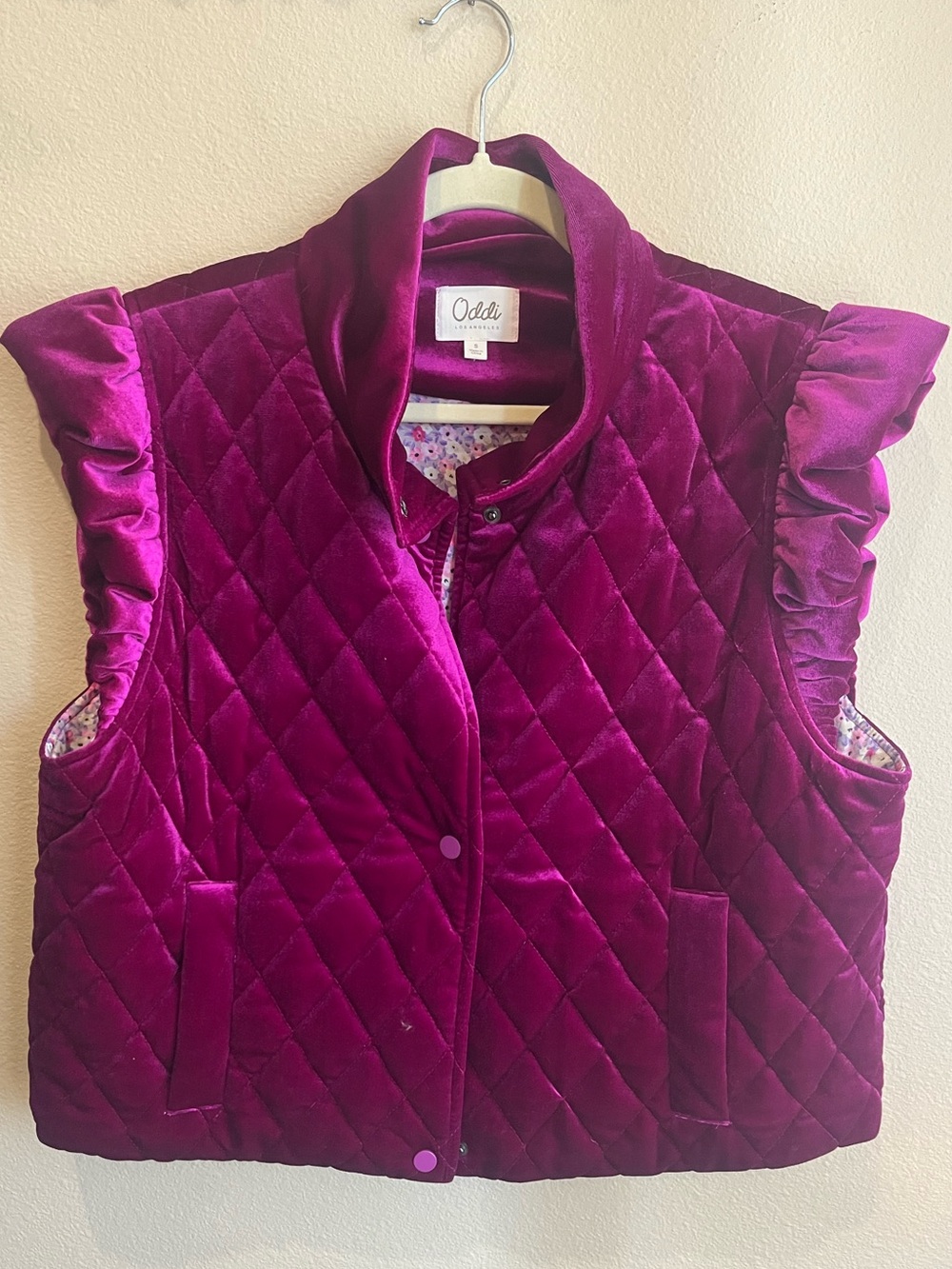 Women's Quilted Velvet Vest in Deep Magenta